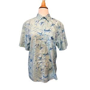 Guy Harvey Shirt Mens Small Over All Print Fish Short Sleeve Button Up Soft